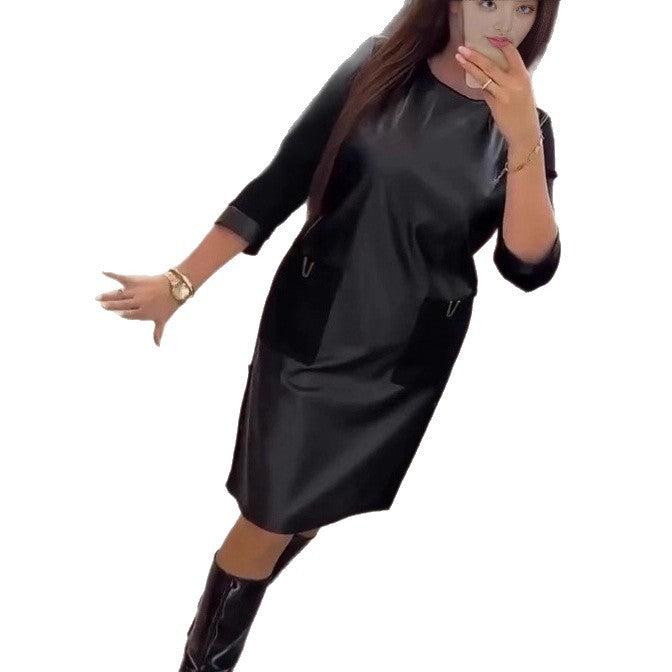 Damen Lederkleid mit Reißverschlusstaschen