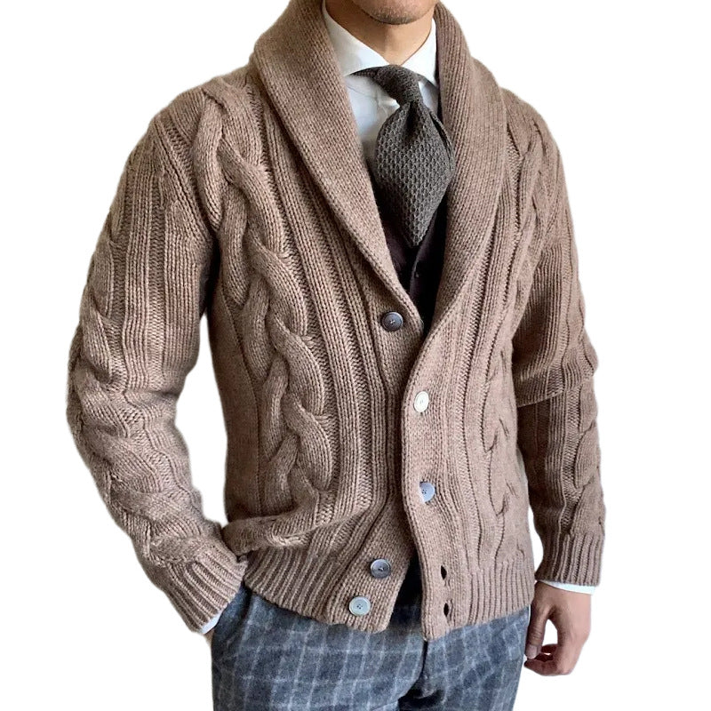 Herren Grobstrickjacke Zopfmuster Moderner Kragen Warm