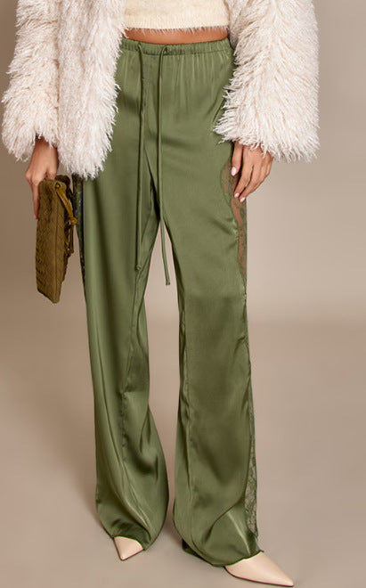 Damen Satin-Hose mit Spitzeneinsätzen Seiten-Schnitt