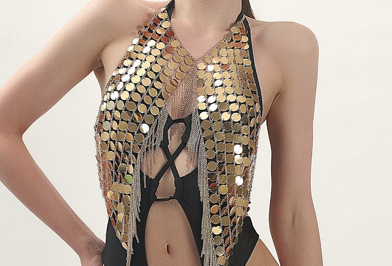 Damen Badeanzug Metallic-Detail Einzigartiger Schnitt
