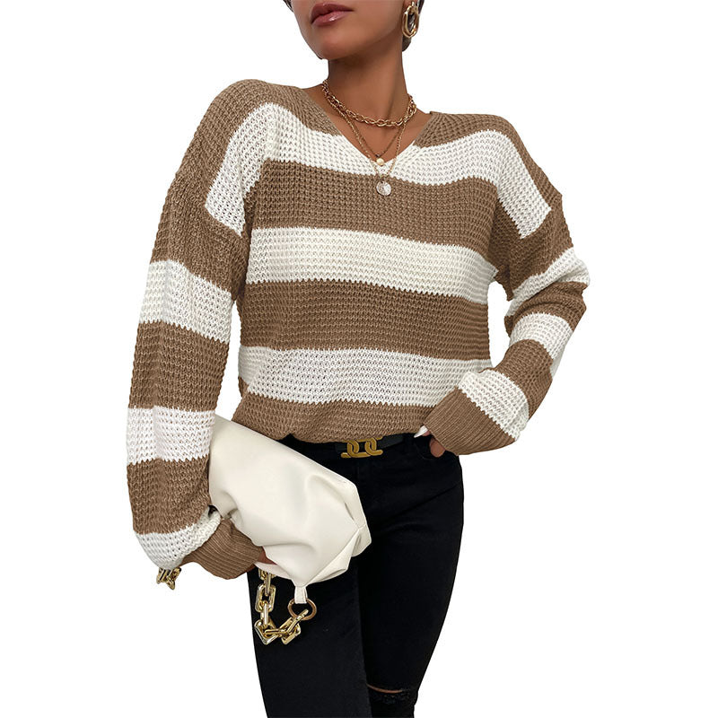 Damen Pullover Strukturiertes Waffelmuster V-Ausschnitt Norvielle