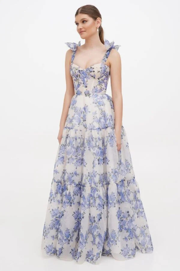 Damen Maxikleid mit Floralmuster und Rüschenträgern Norvielle