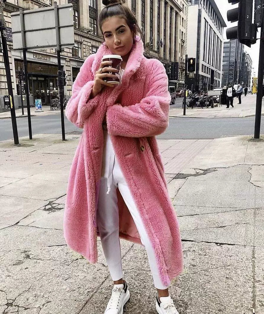 Damen Longcoat Weicher Plüsch Oversized Offen