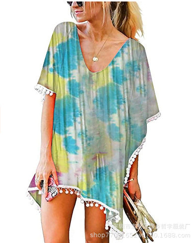 Damen Strandtunika Floralmuster Poncho-Style