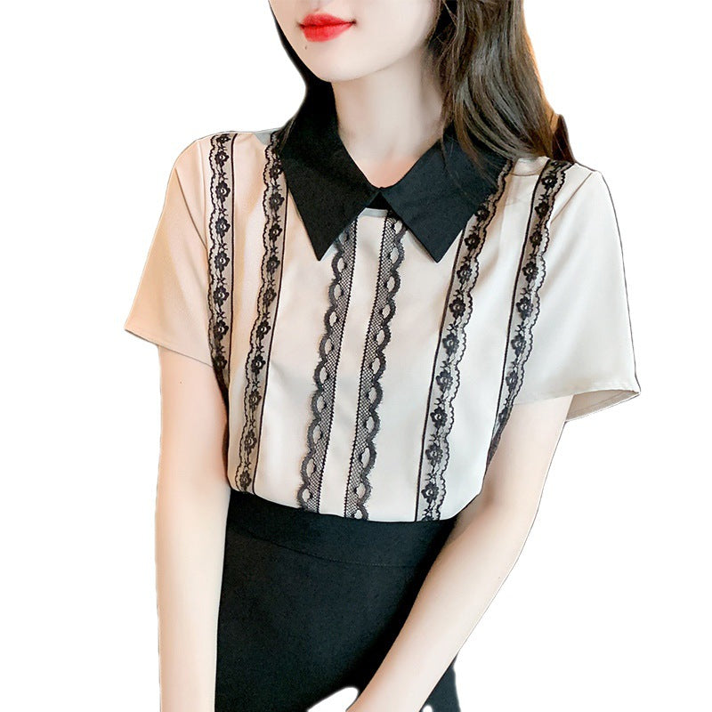 Damen Bluse mit Spitze und Streifen Optik Norvielle