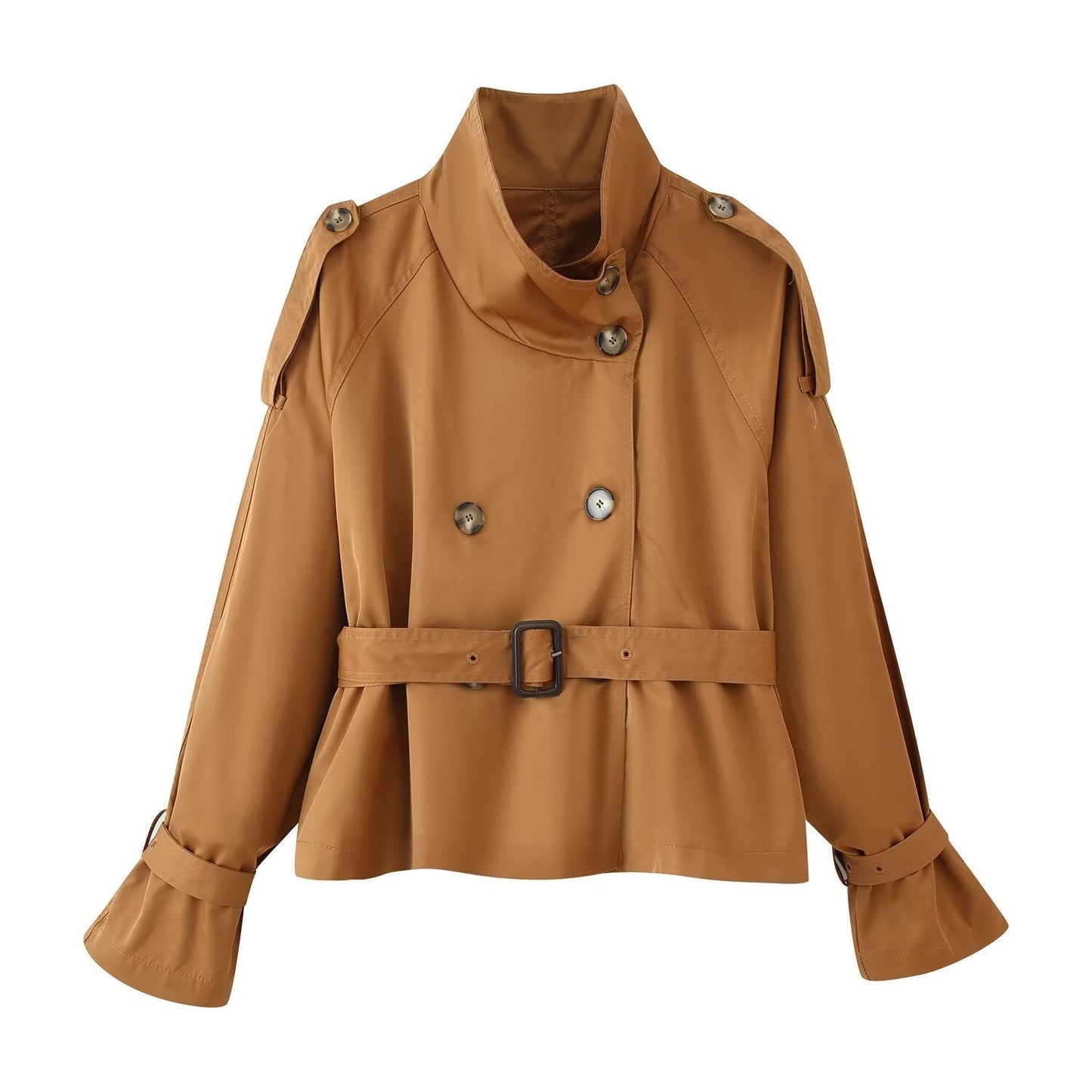 Damen Trenchcoat Jacke mit breitem Revers und Gürtel Norvielle