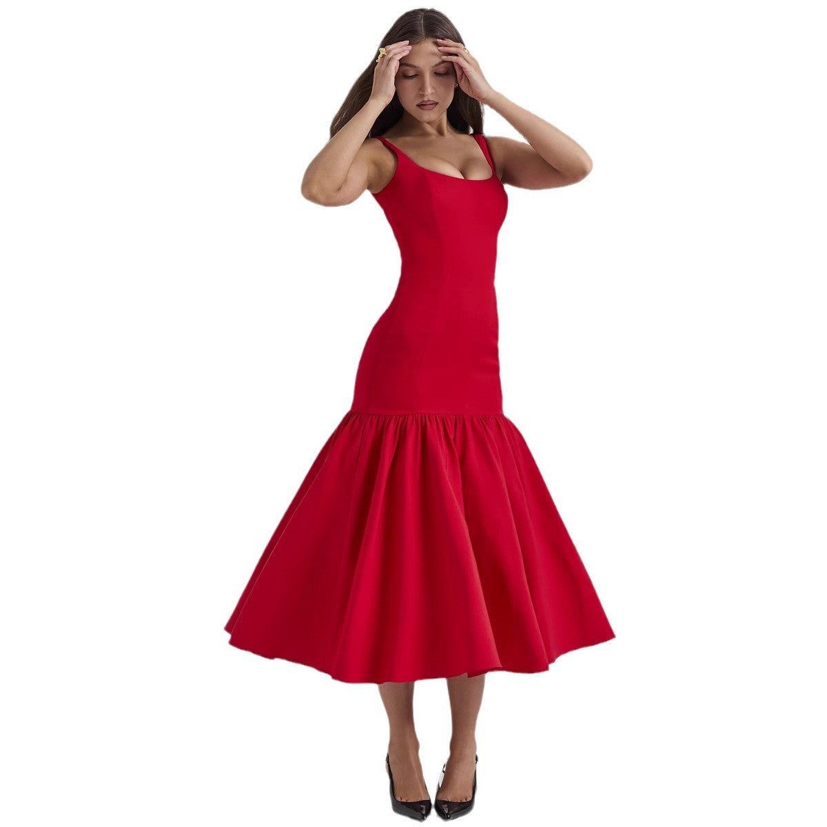 Damen Maxikleid Schwingender Rock Figurbetont Norvielle