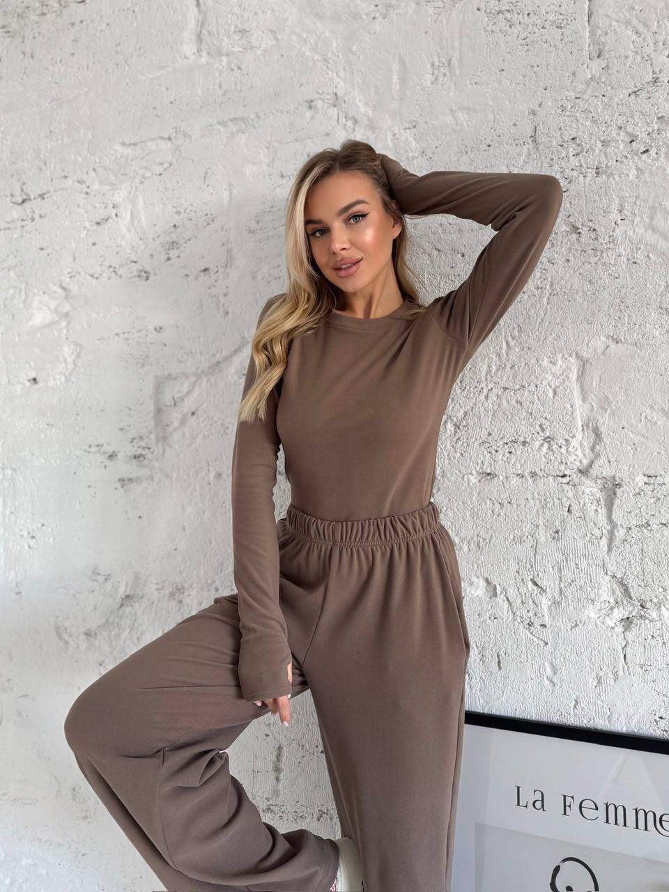 Damen Lounge-Anzug Atmungsaktiver Baumwollmix Beige