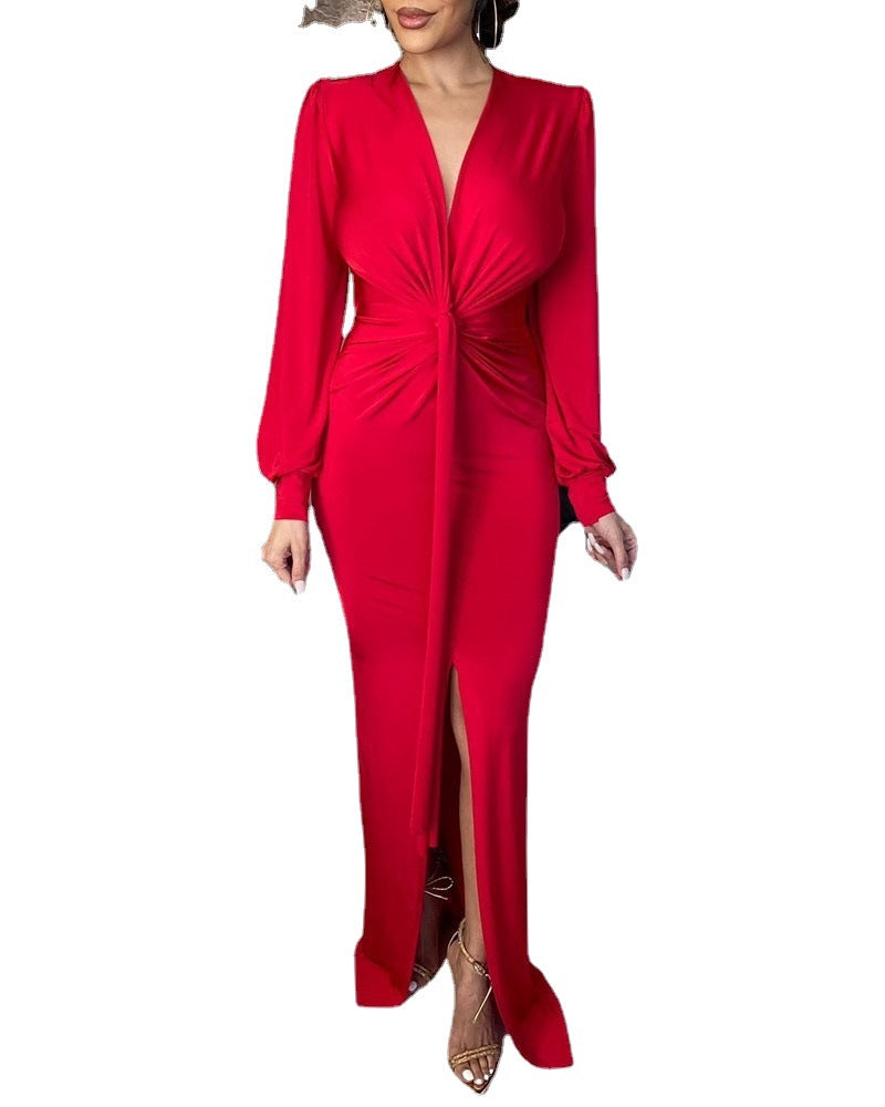 Damen Abendkleid V-Ausschnitt Schlitz Norvielle