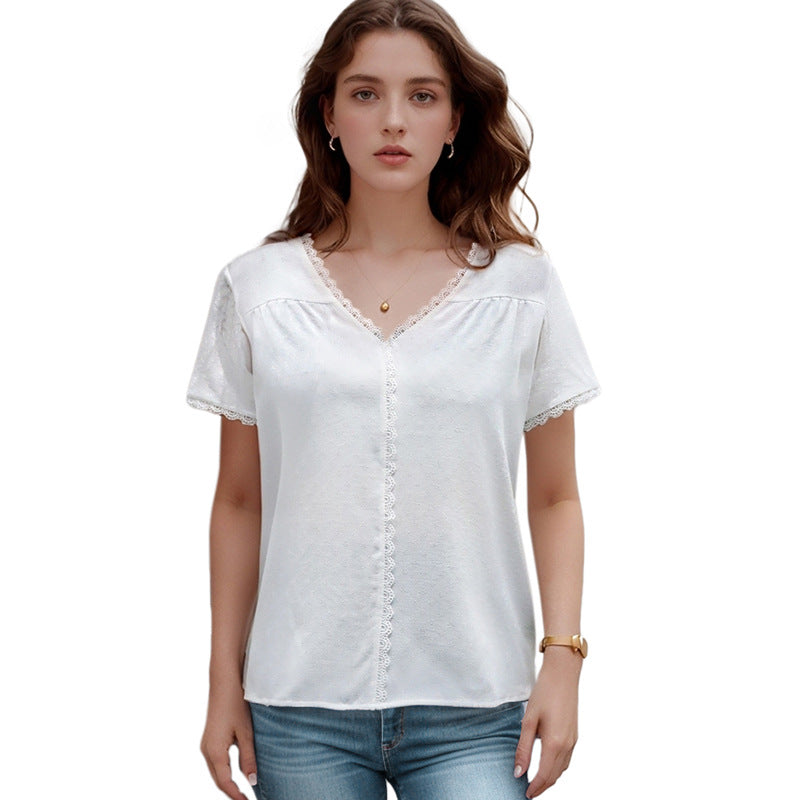 Damen Blusenshirt mit Spitzenakzent V-Ausschnitt Norvielle