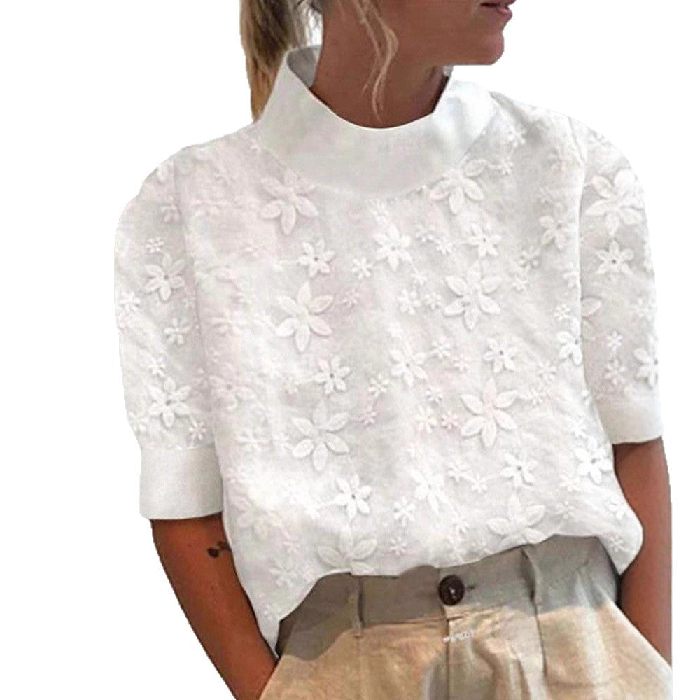 Damen Bluse Kurz Florales Stickdesign Norvielle