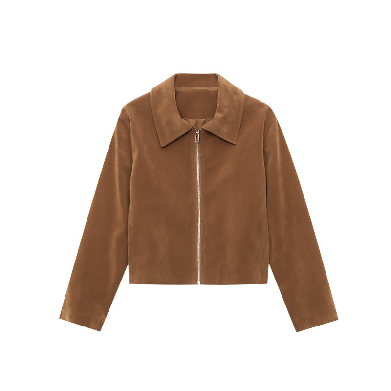 Damen Übergangsjacke Wildlederimitat Modern Revers