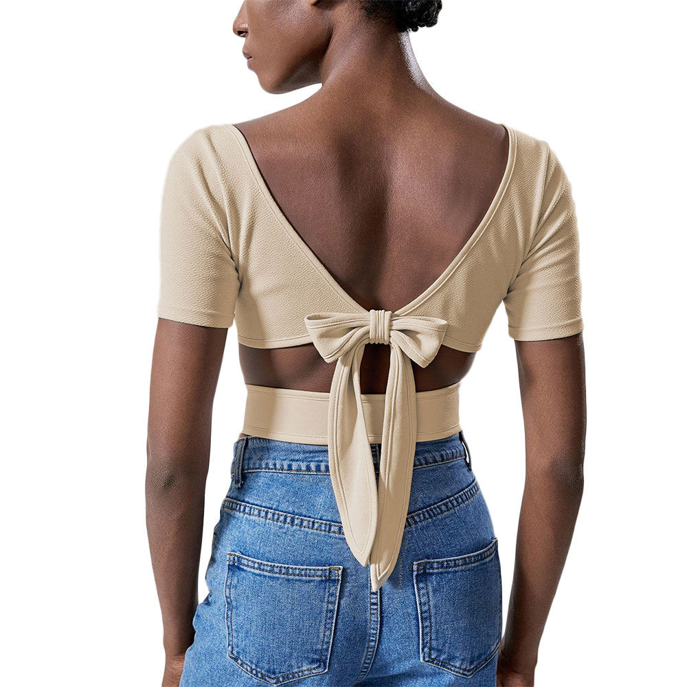 Damen Cropped T-Shirt Kurzärmelig Quadratausschnitt Norvielle