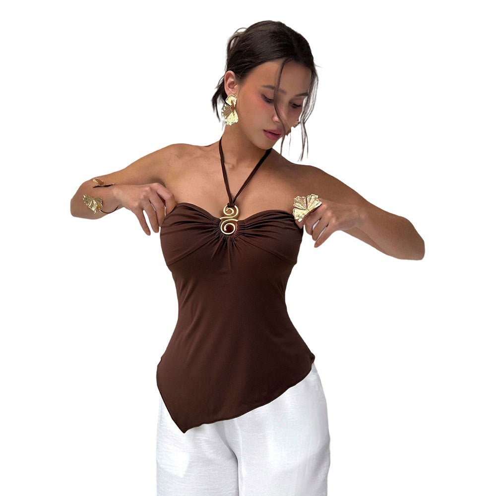 Damen Wickeltop Elegante Drapierung Verstellbar