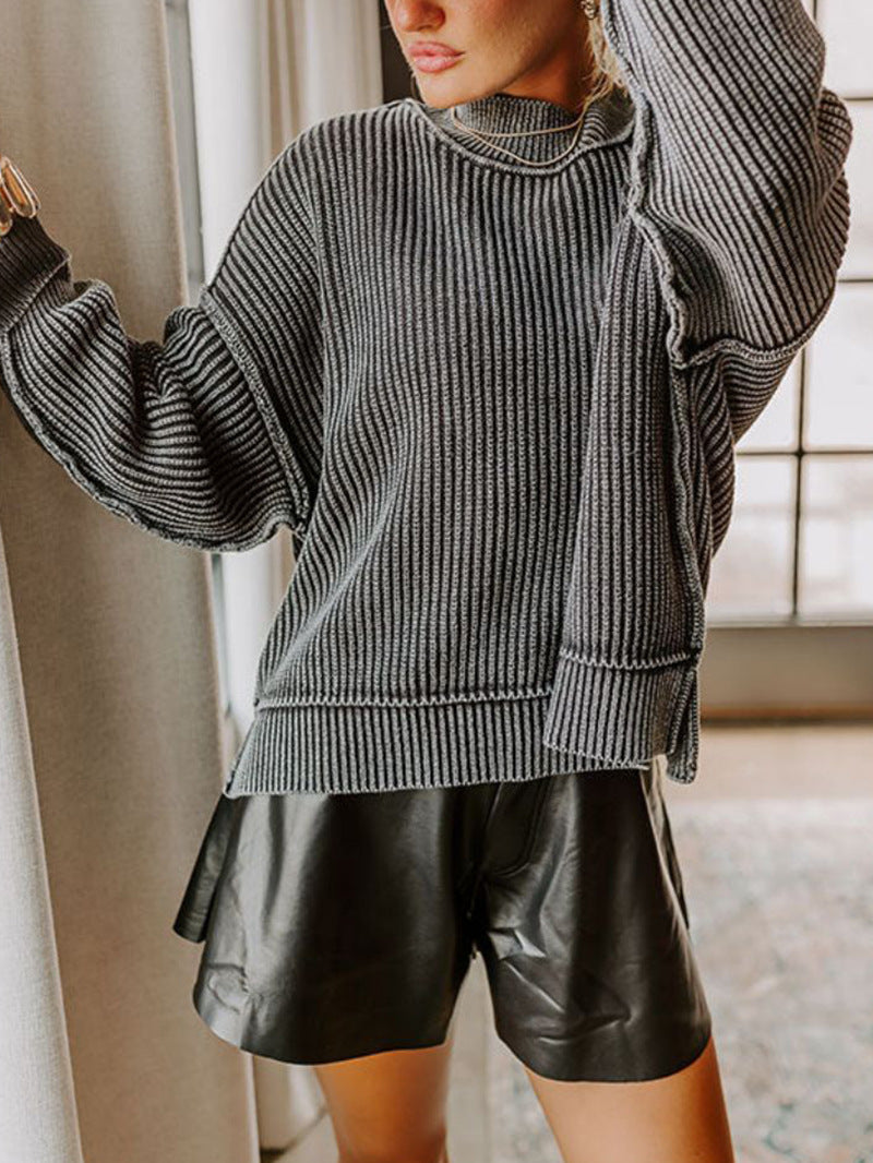 Damen Rollkragenpullover Feinestreifen Oversized Norvielle