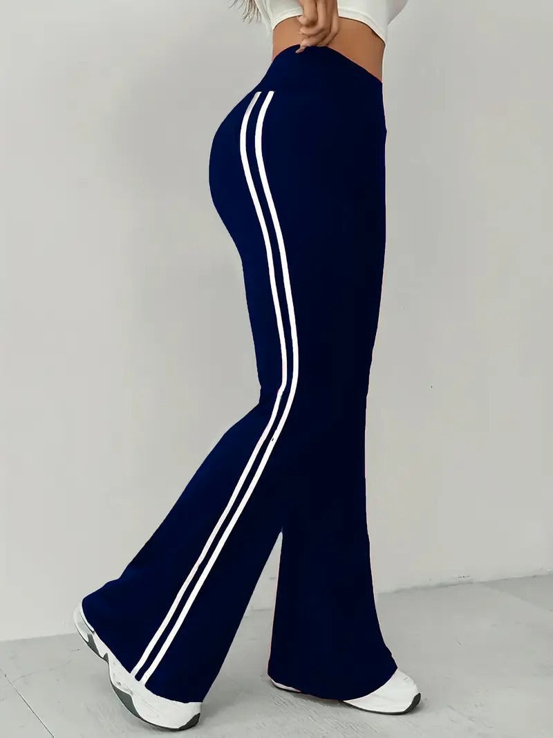 Damen Sportleggings Flared Bein Streifen