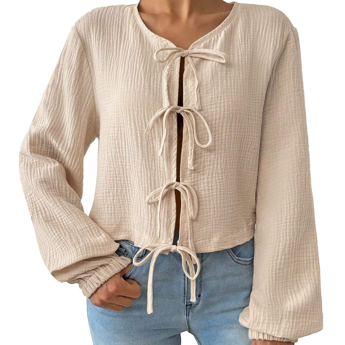 Damen Cropped Bluse Raffinierte Schnürdetails Norvielle