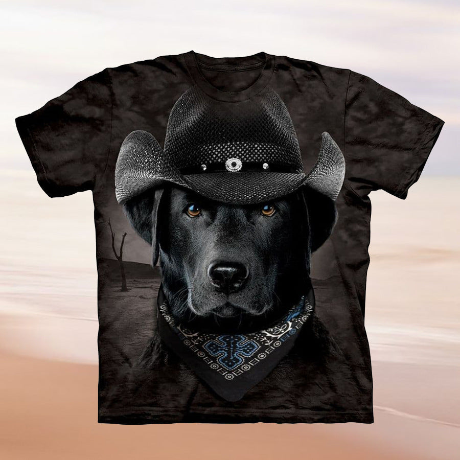 Damen T-Shirt Hundemotiv Cowboyhut Baumwolle Weiß - Norvielle