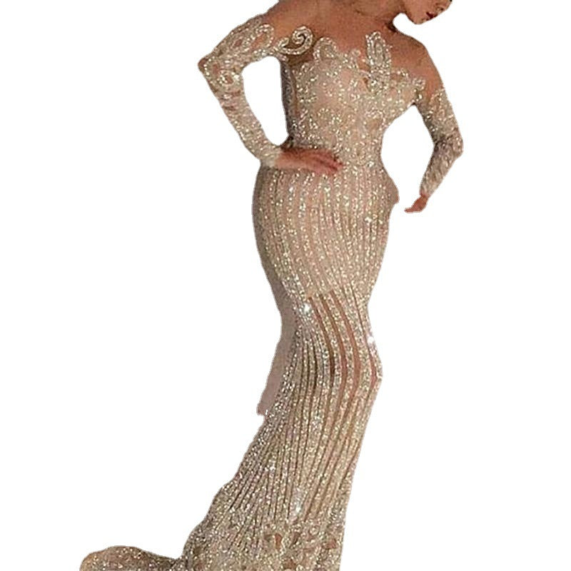 Damen Pailletten-Kleid Langärmlig Eng anliegend Norvielle
