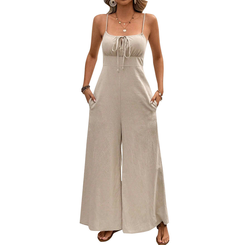 Damen Jumpsuit V-Ausschnitt Bequemer Bindegürtel Norvielle