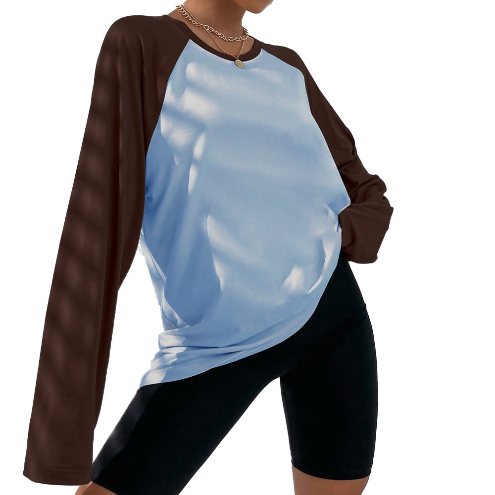 Damen Langarm T-Shirt Raglan-Schnitt Farbblock-Design Norvielle
