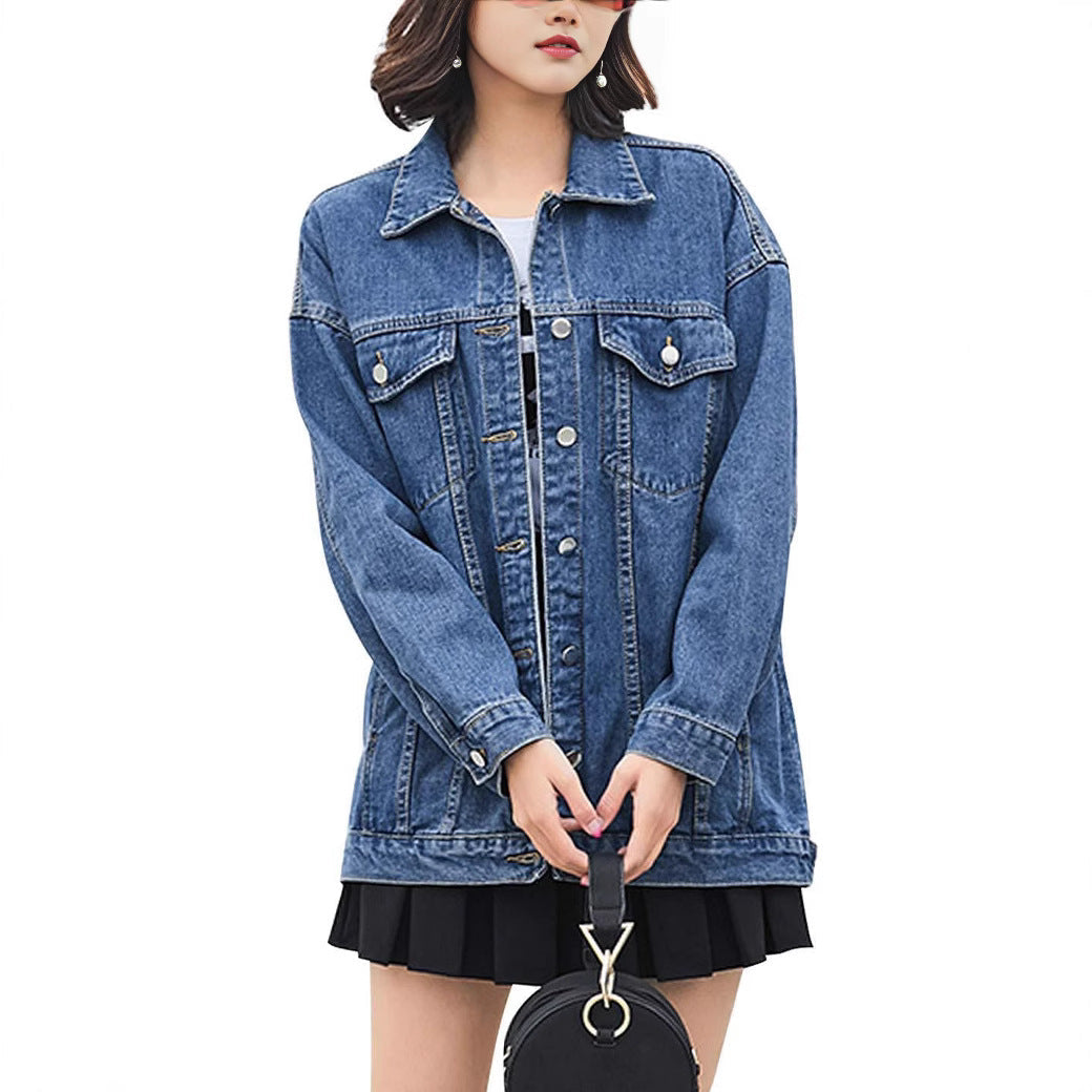 Damen Oversized Denimjacke Dekorative Druckknöpfe