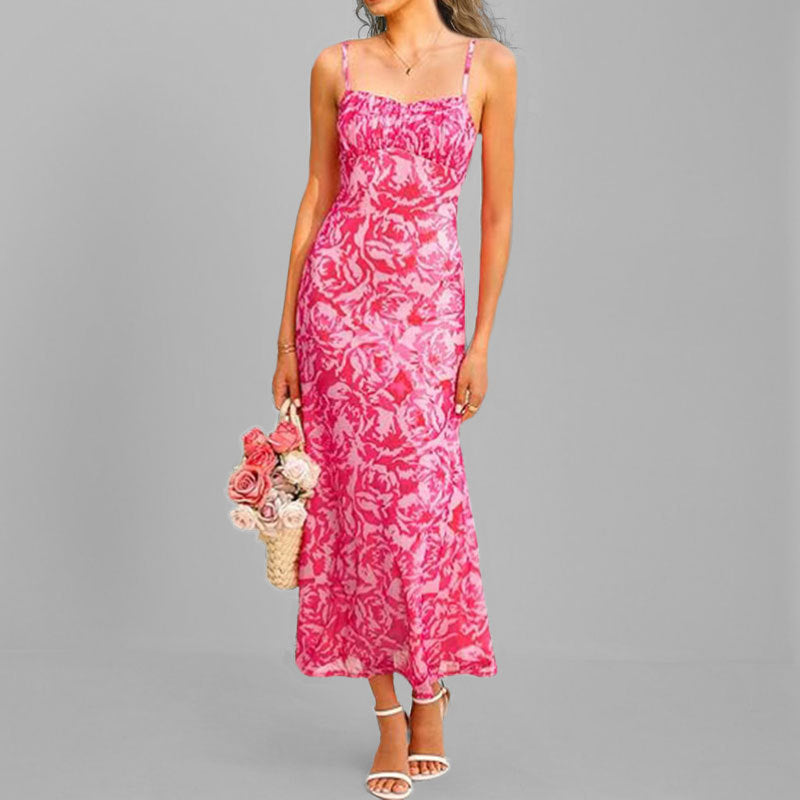 Damen Maxikleid Fließend Floralmuster Rüschensaum Norvielle