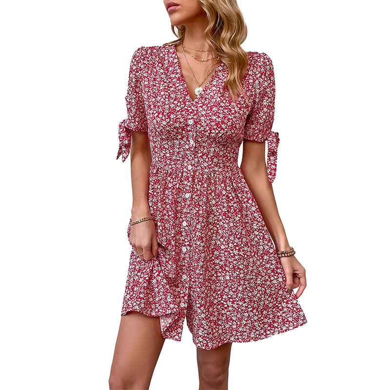 Damen Sommerkleid Blumenmuster Rüschen Details