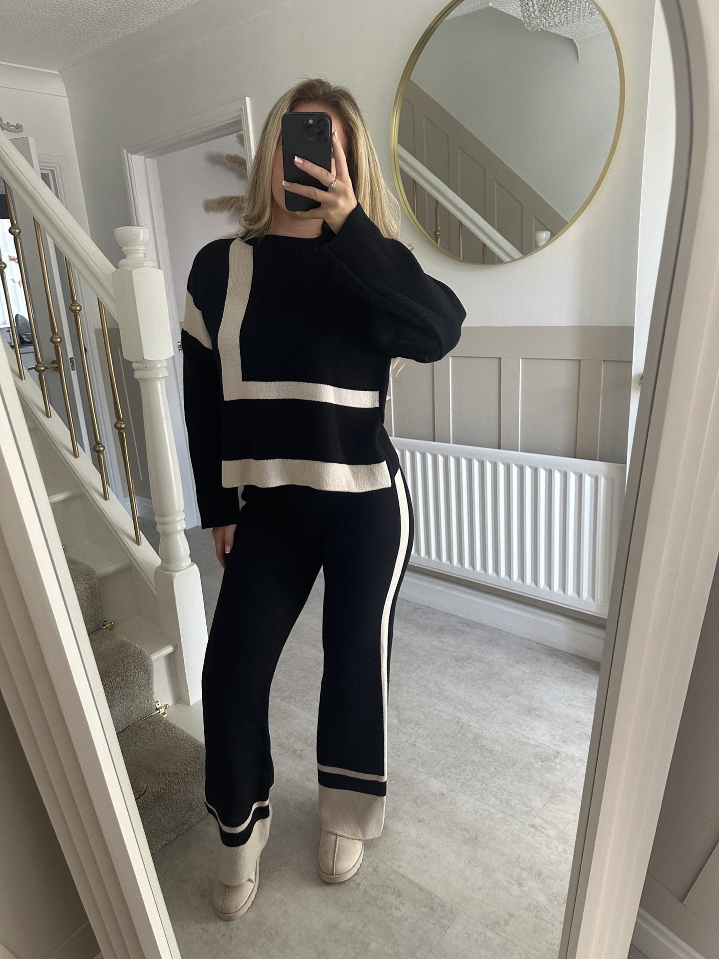 Damen Strick-Loungewear-Set geometrisches Muster Norvielle