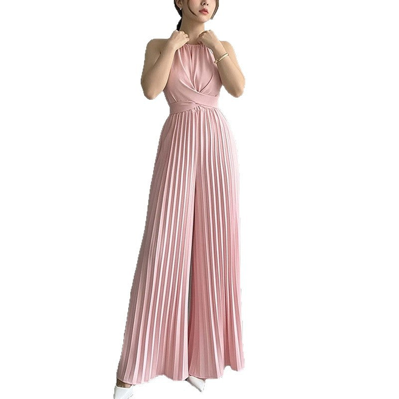 Damen Jumpsuit Plissiert V-Ausschnitt Tailliert Norvielle