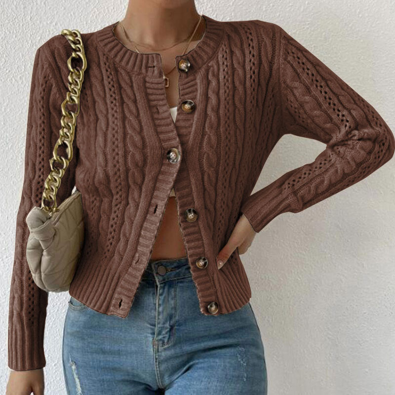 Damen Strickjacke Zopfmuster Glänzende Knöpfe Norvielle