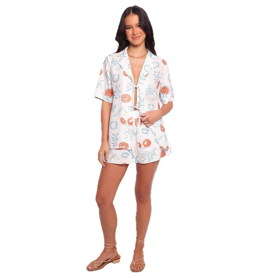Damen Set Kurze Bluse Shorts Fruchtig Norvielle