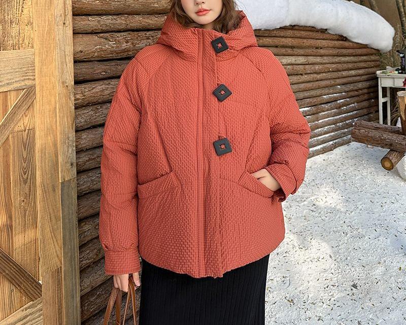 Damen Winterjacke Puffy Mit Kapuze Dekorative Knöpfe Norvielle