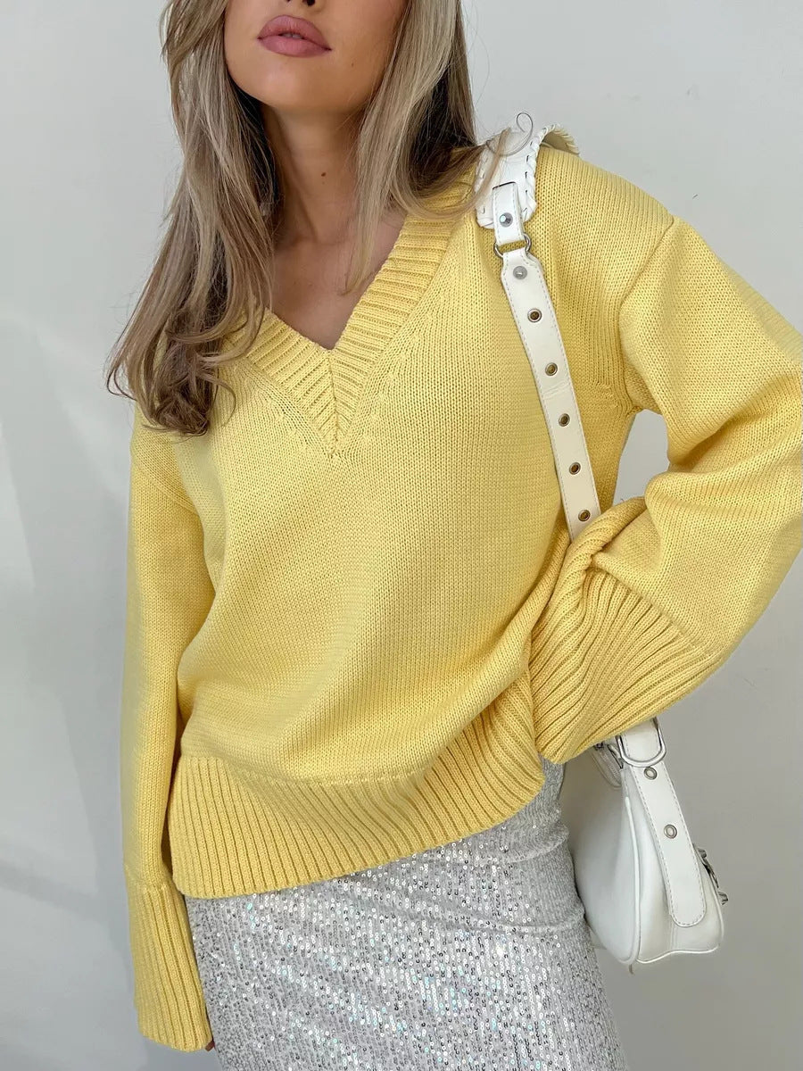 Damen leichter V-Ausschnitt Pullover Norvielle