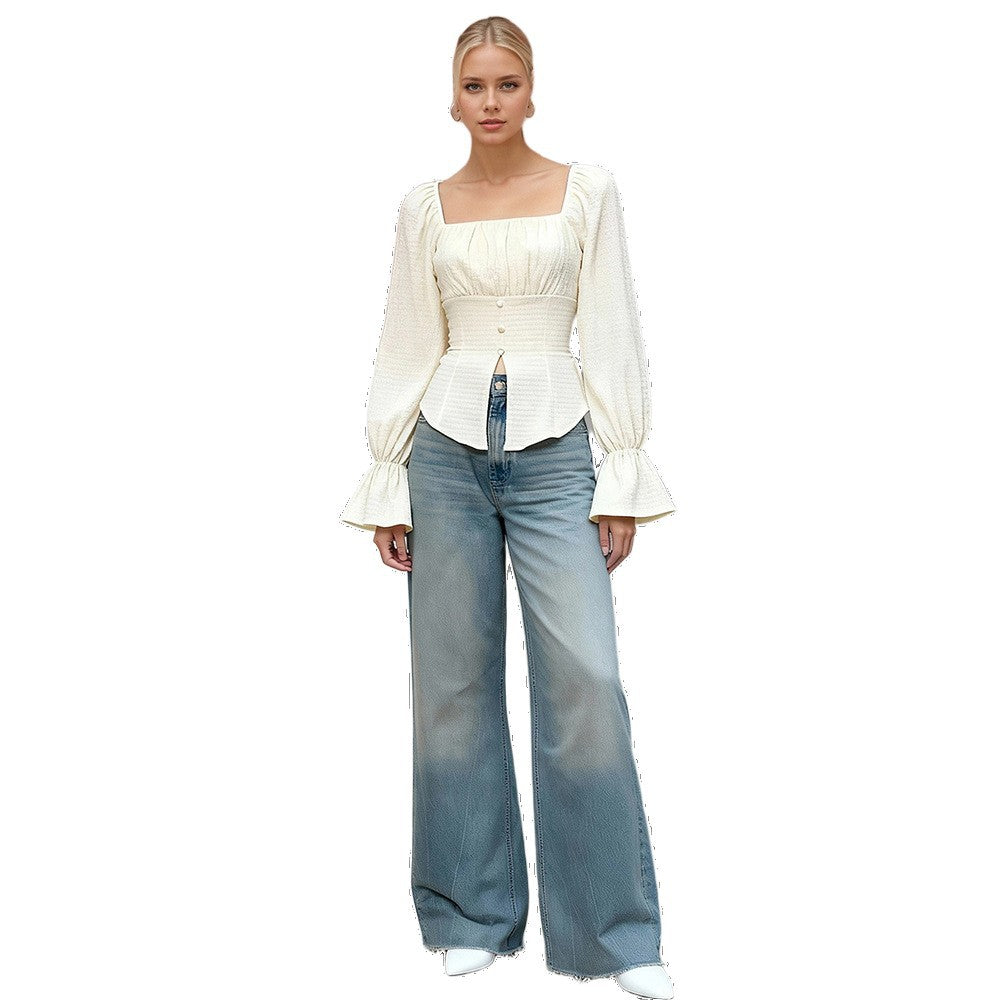 Damen Oberteil Puffärmel Raffinierter Knoten Detail Bluse