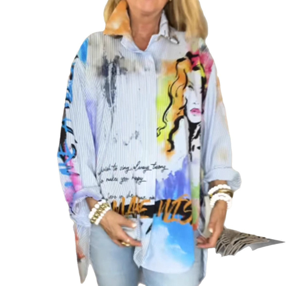 Damen Oversize Bluse mit Grafikdesign Norvielle