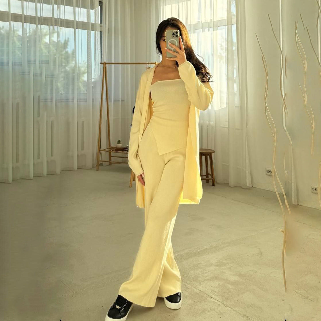 Damen Lounge-Set Ärmelloses Weiter Cardigan Norvielle