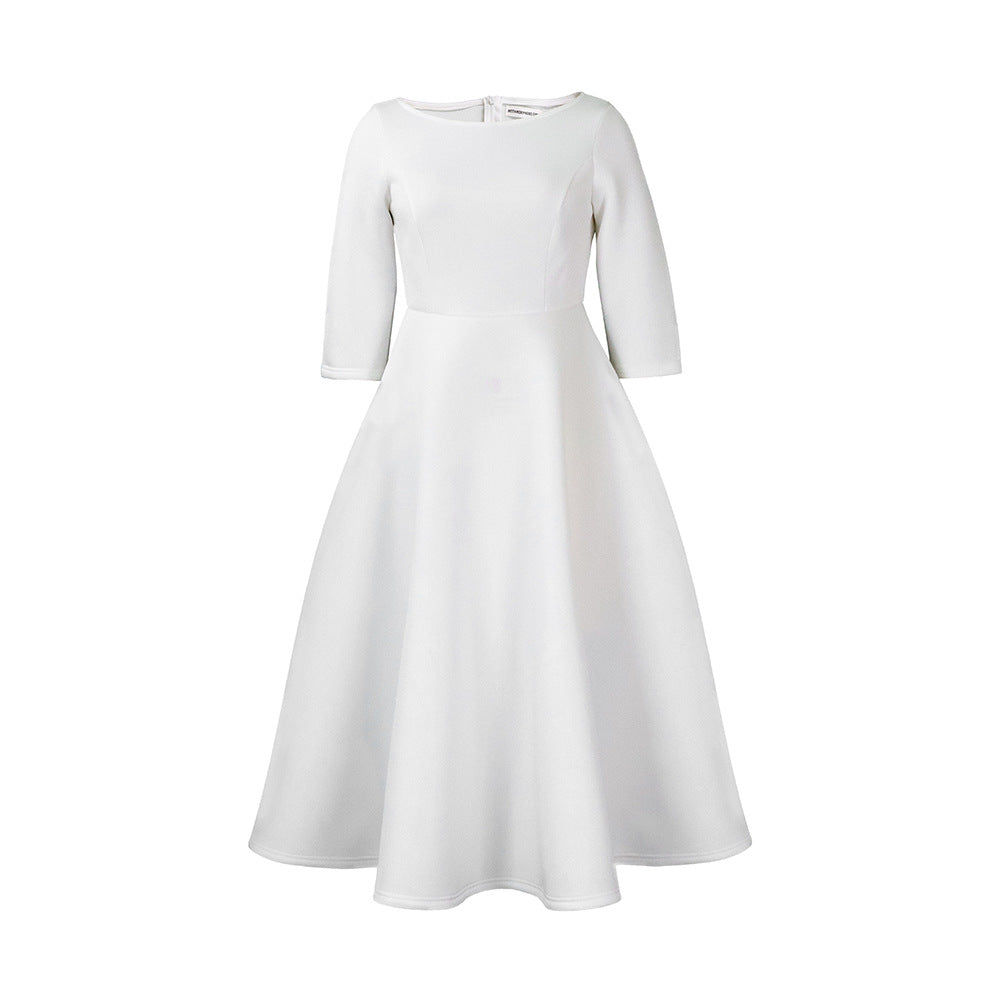Damen A-Linien Kleid Rundhalsausschnitt Schwingender Rock