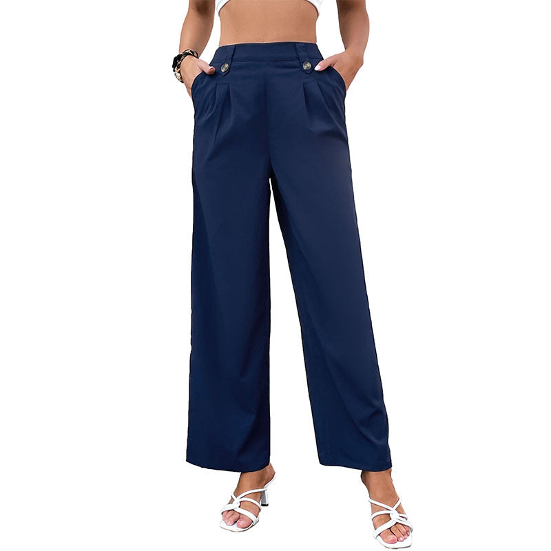 Damen Weite Hose Hochtaille Knopfdetails