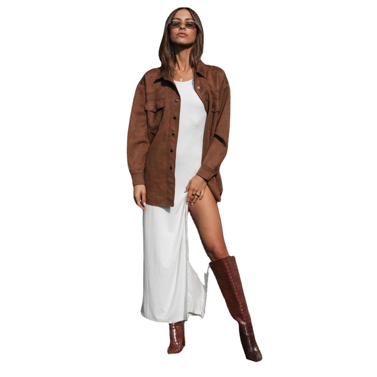Damen Oversized Oberhemd Weiches Wildlederimitat Norvielle