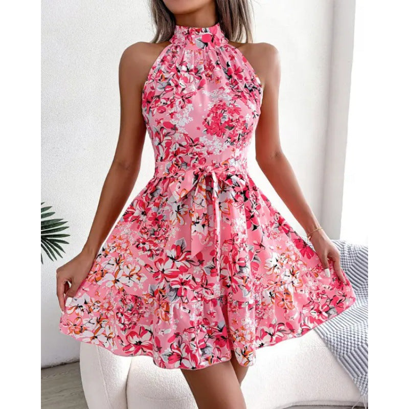 Damen Halterkleid mit Blumenmuster Voluminöser Rock