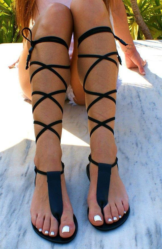 Damen Gladiator Sandalen Leder Beige