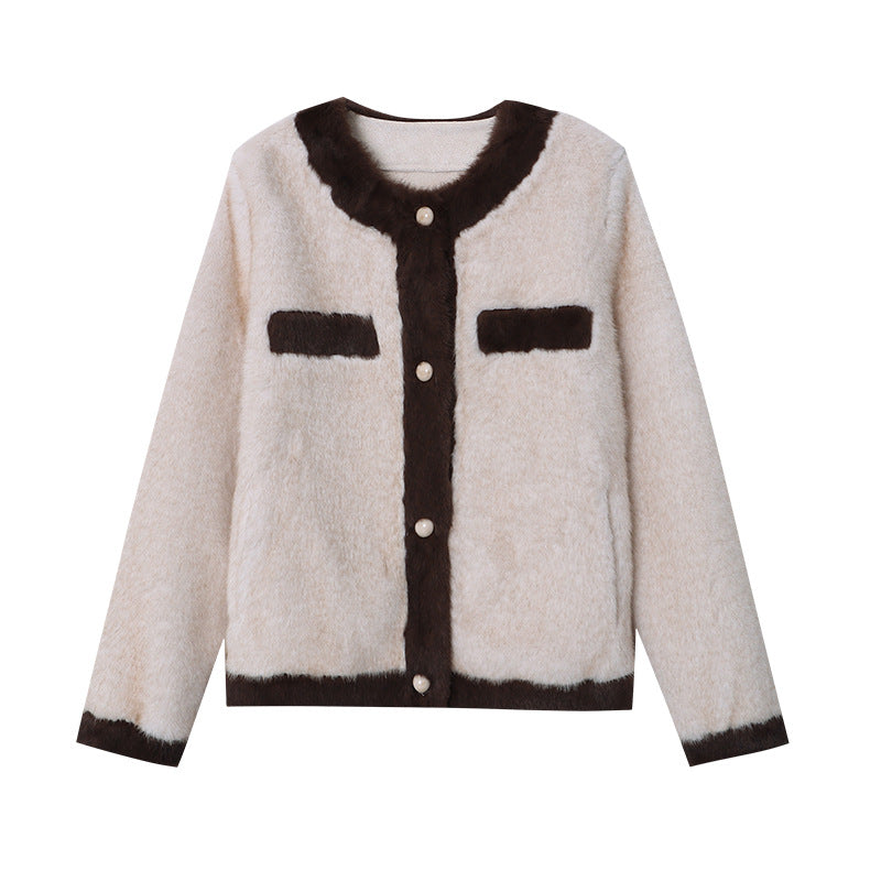 Damen Bouclé-Jacke Kuschelig Mit Knopfleiste Beige