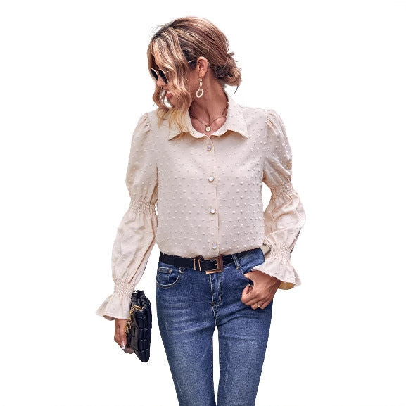 Damen Bluse Puffärmel Struktur Optik