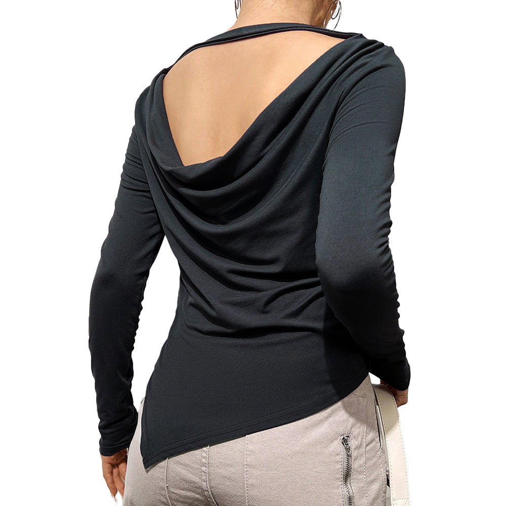 Damen Langarmbluse Lässiger Wasserfallausschnitt Eleganter Rücken