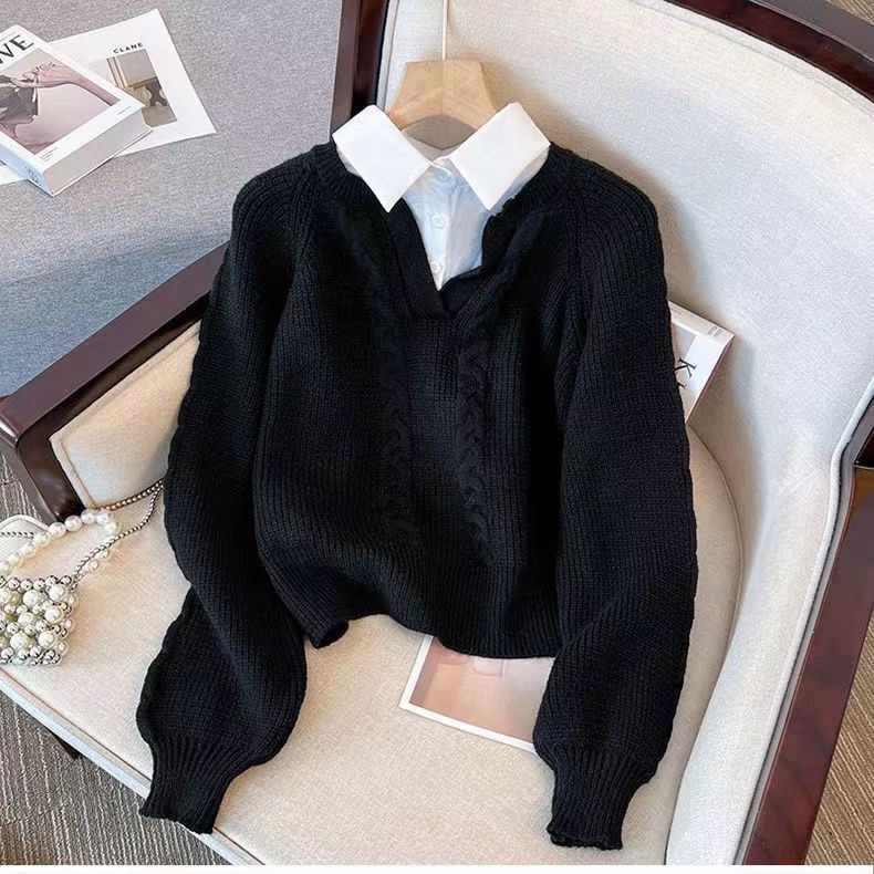 Damen Strickpullover V-Ausschnitt Zopfmuster Norvielle