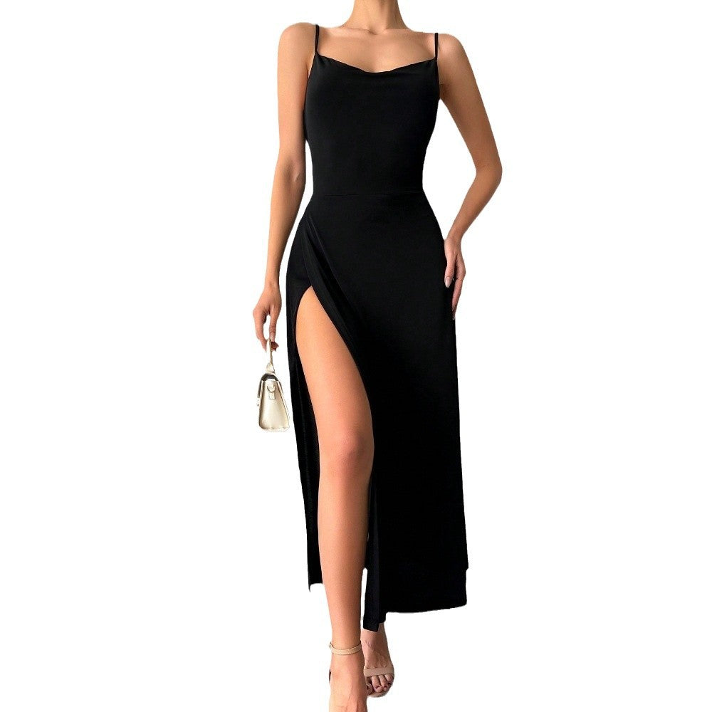 Damen Maxikleid Spaghettiträger Schlitz Norvielle