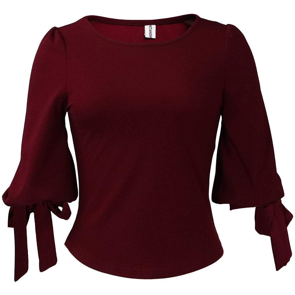 Damen Bluse mit Taillenband Puffärmel Norvielle
