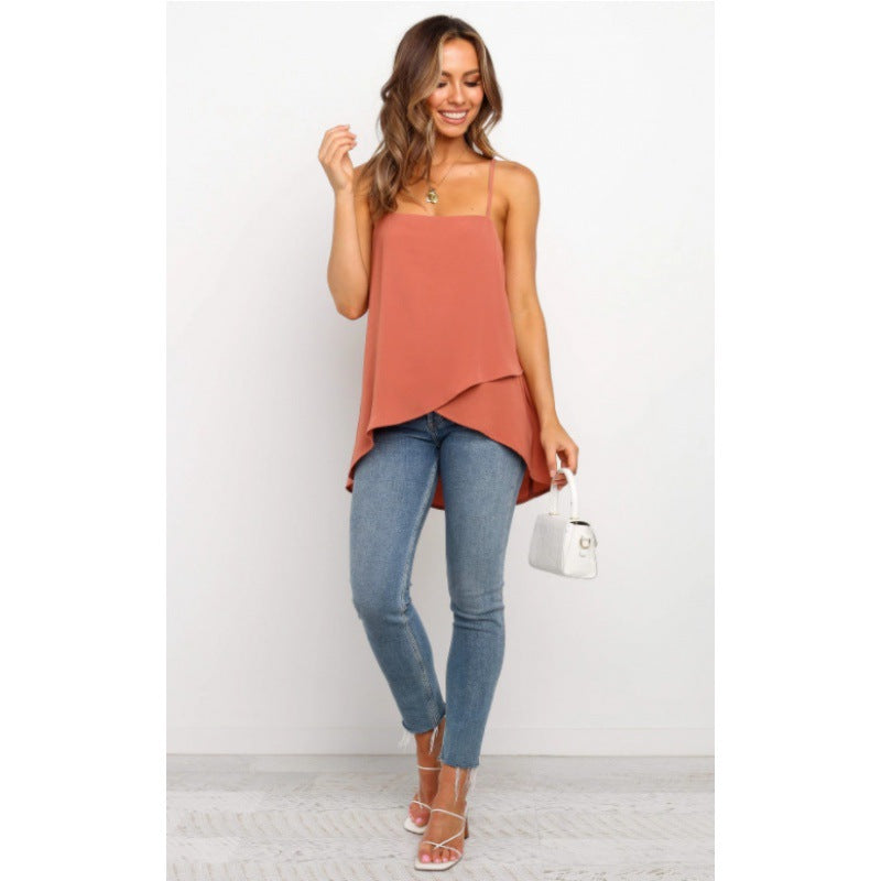 Damen Chiffon-Oberteil Asymmetrisch Spaghetti-Träger Norvielle
