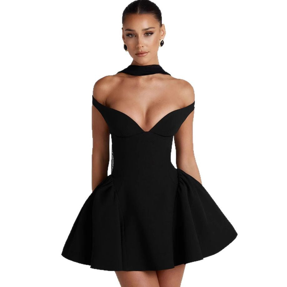 Damen Cocktailkleid Schulterfrei Voluminöser Rock Norvielle